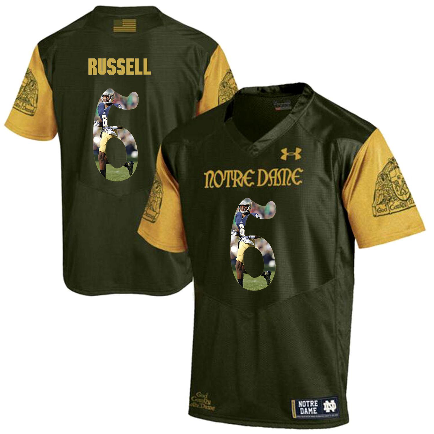 Men Norte Dame Fighting Irish 6 Russell Green Fashion Edition Customized NCAA Jerseys